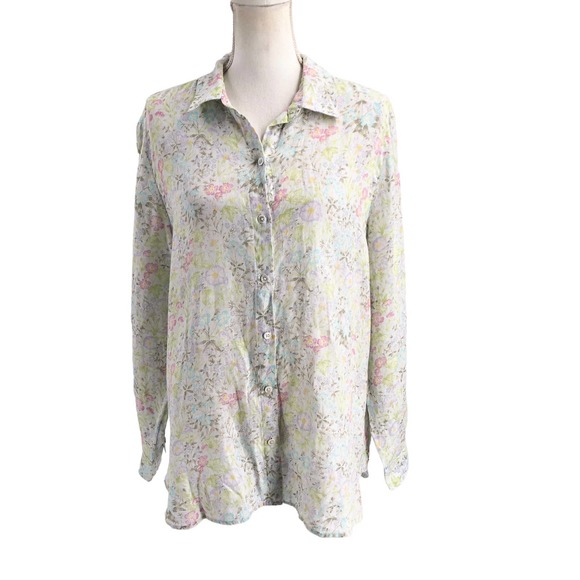 J. Jill Love Linen Women Size Medium Floral Print Button-Up Missy Shirt Collared - Picture 1 of 6